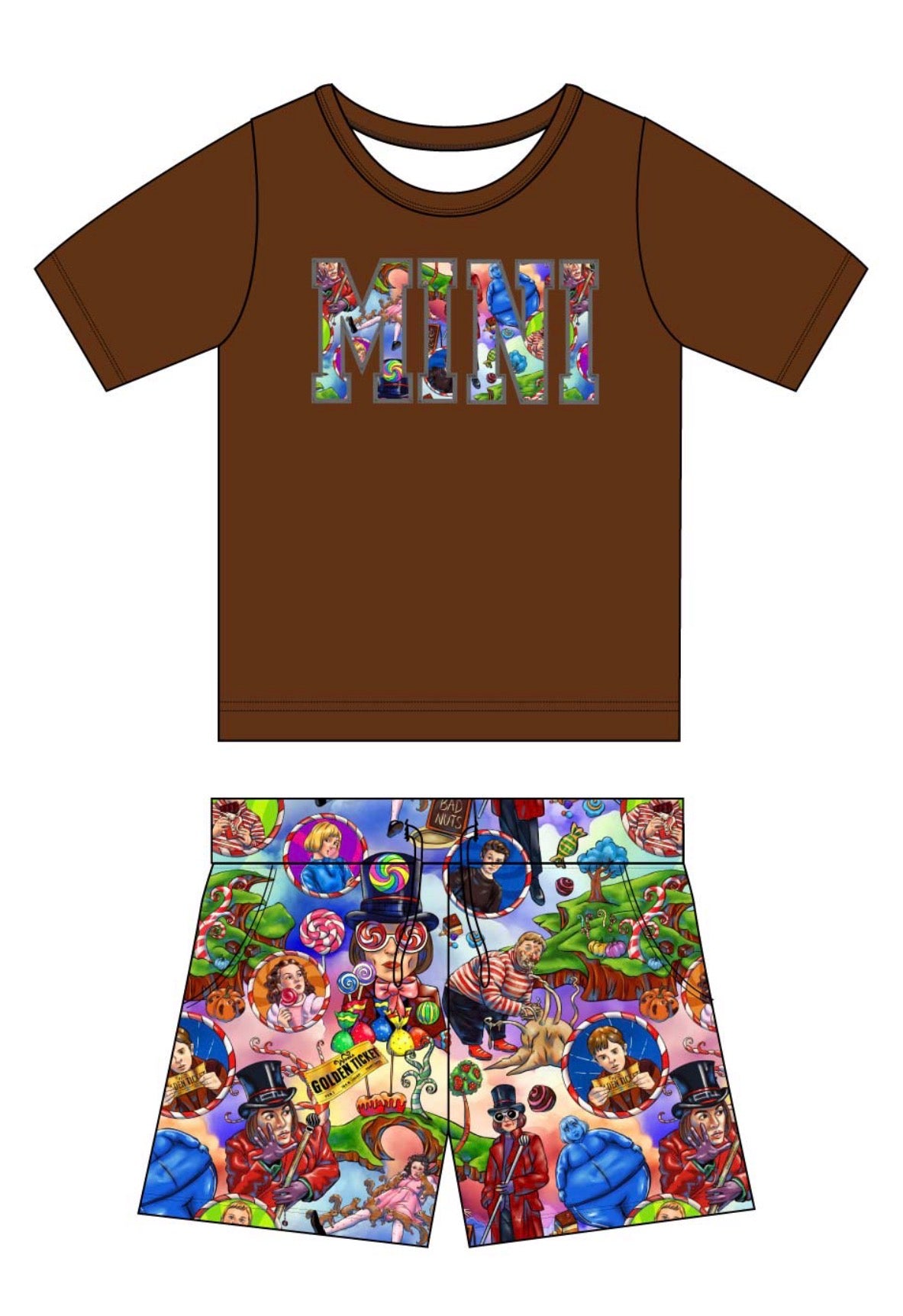 Golden Chocolate French Terry MINI Tee & Joggers Style Shorts Daywear