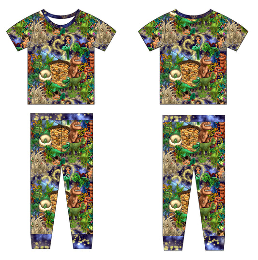 Dinos 2 piece Short Sleeve & Pants w feet grippys