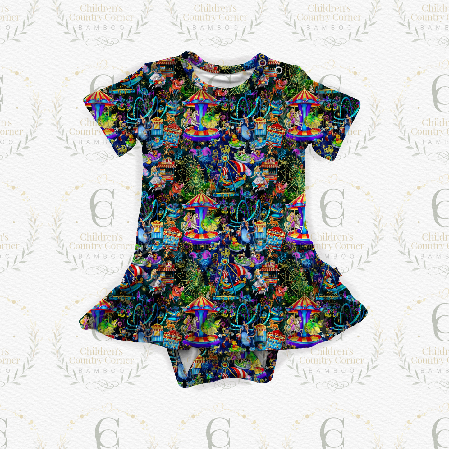 RTS:Light up Parks Short Sleeve Body Suit Twirl Dress