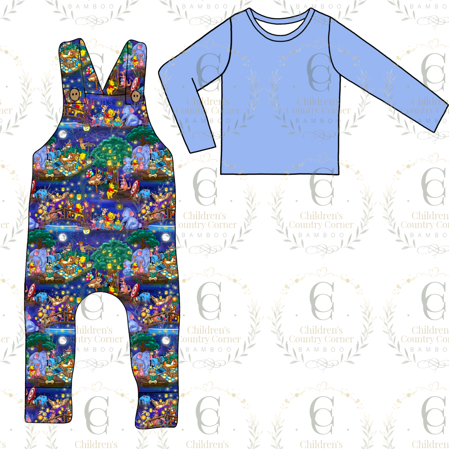 RTS: Honey Bear Long Sleeve Shirt with Overalls w/zipper crotch