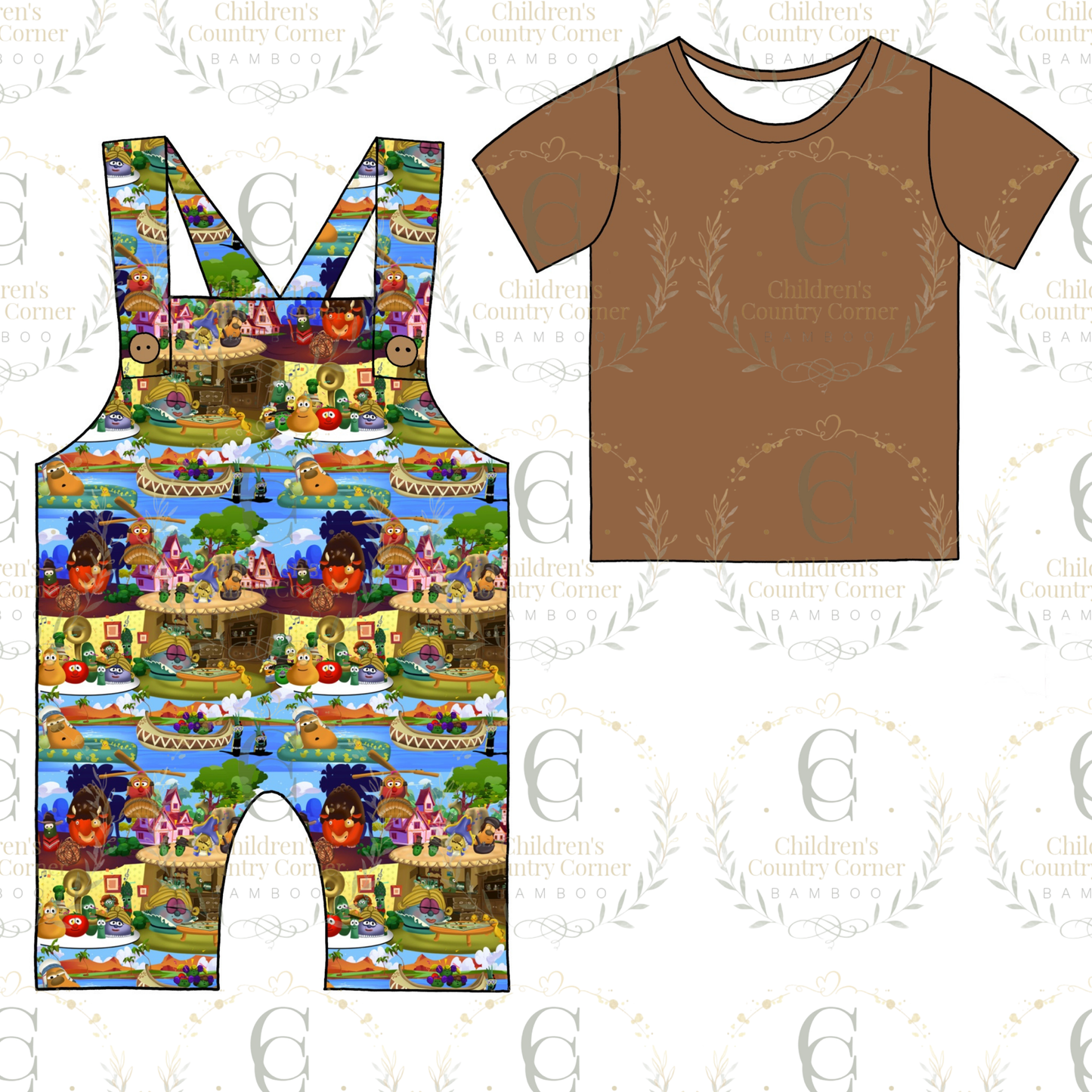 RTS:Veggies Shirt with Short Overalls