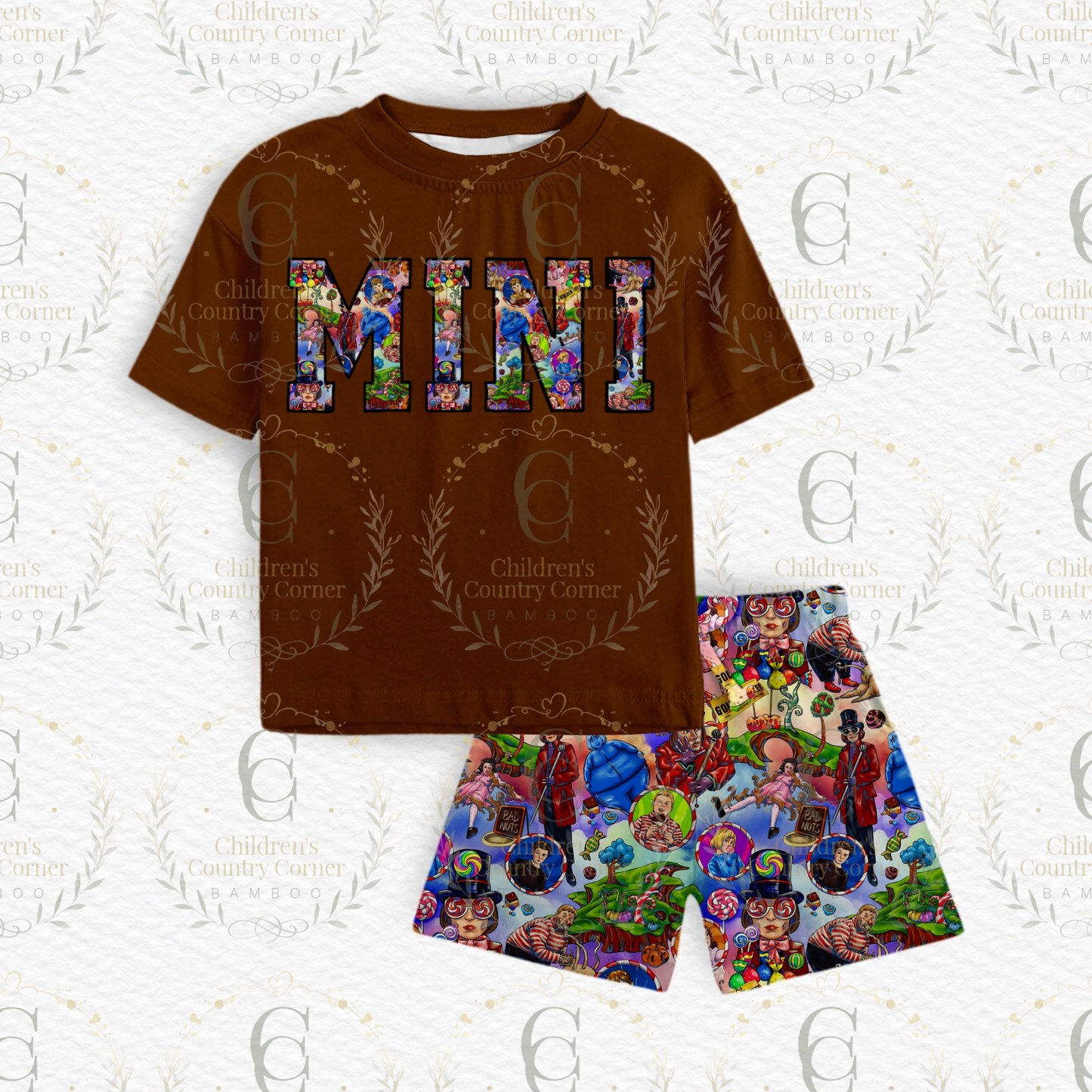 RTS:Golden Chocolate French Terry MINI Tee & Joggers Style Shorts Daywear