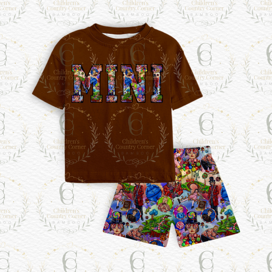 RTS:Golden Chocolate French Terry MINI Tee & Joggers Style Shorts Daywear