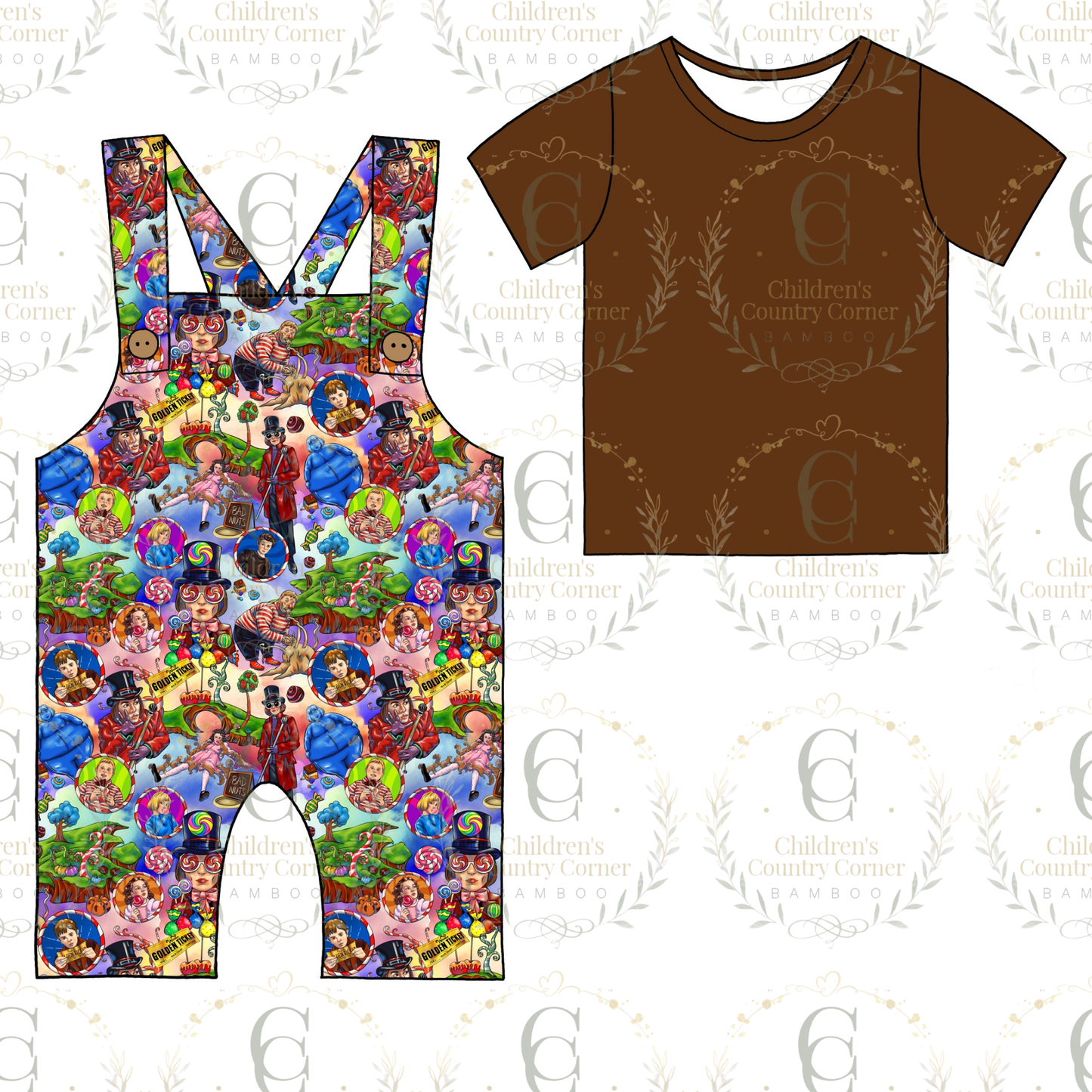 RTS:Golden Chocolate Shirt with Short Overalls