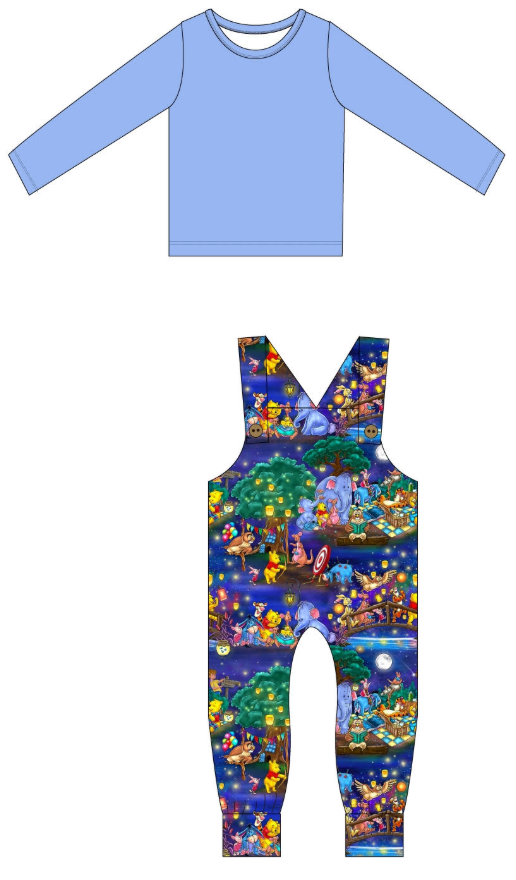 RTS: Honey Bear Long Sleeve Shirt with Overalls w/zipper crotch