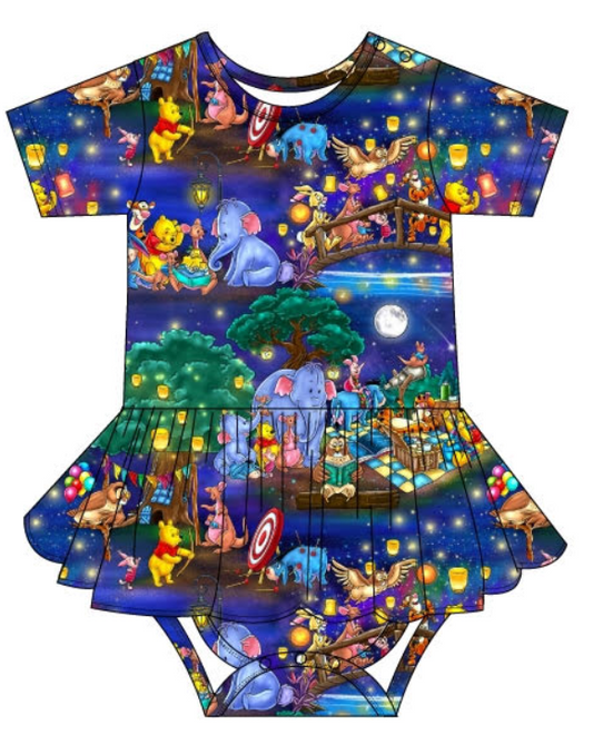 RTS: Honey Bear Short Sleeve Body Suit Twirl Dress