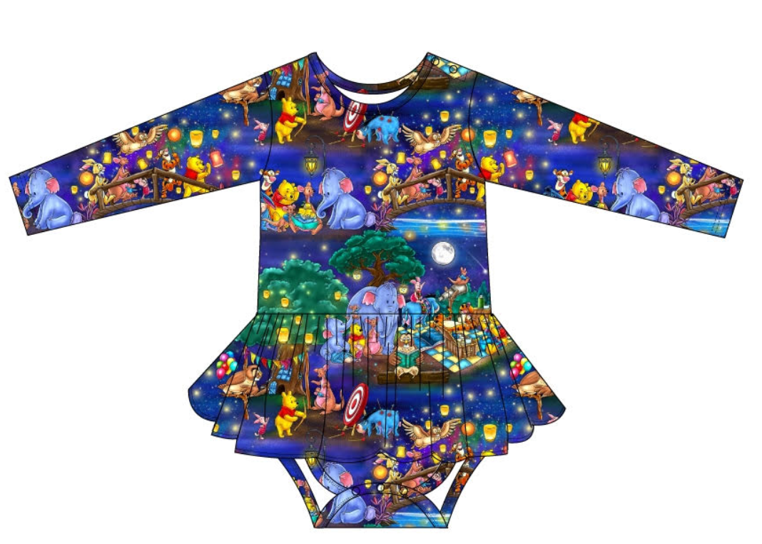 Honey Bear Long Sleeve Body Suit Twirl Dress