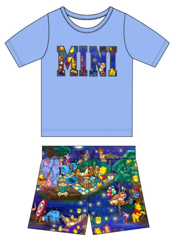 RTS: Honey Bear” French Terry MINI Tee & Joggers Style Shorts Daywear